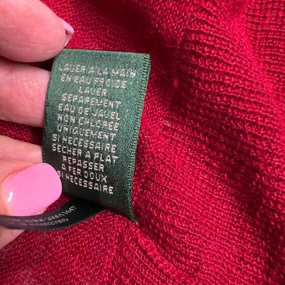 Lauren Ralph Lauren Open Front Red Cardigan Sheer Trim Women's Sz M Linen - Picture 7 of 11